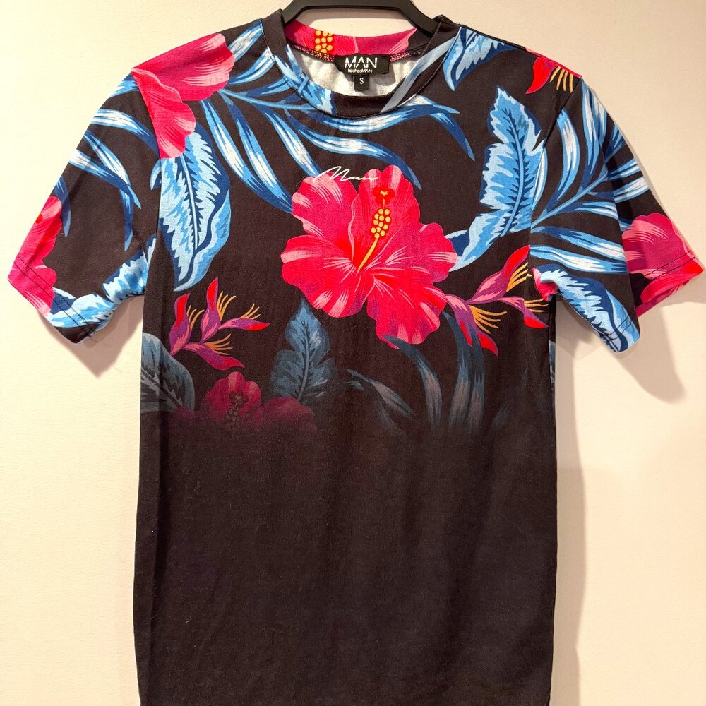 Retro Floral Print Tee - Men's Small